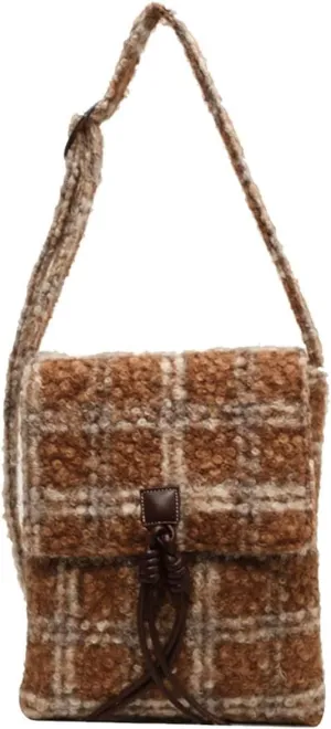 Tweed Handbag Shoulder for Women Vintage Crossbody Top Handle Medium Capacity Messenger Tartan