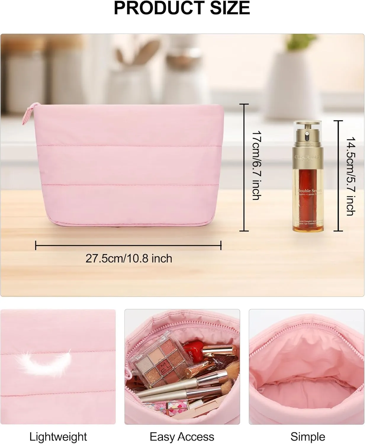 Twofold Travel Makeup Bag, Waterproof Toiletry Cosmetic Bag for Women, Cute Makeup Organizer Versatile Zipper Pouch, Pink