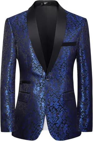 UNINUKOO Men's Black Suit Jacket Slim Fit Floral Casual Blazer for Men Dinner Prom Lightweight Sport Coats & Blazers