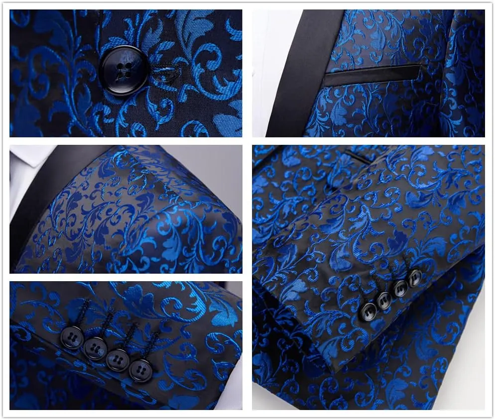 UNINUKOO Men's Black Suit Jacket Slim Fit Floral Casual Blazer for Men Dinner Prom Lightweight Sport Coats & Blazers
