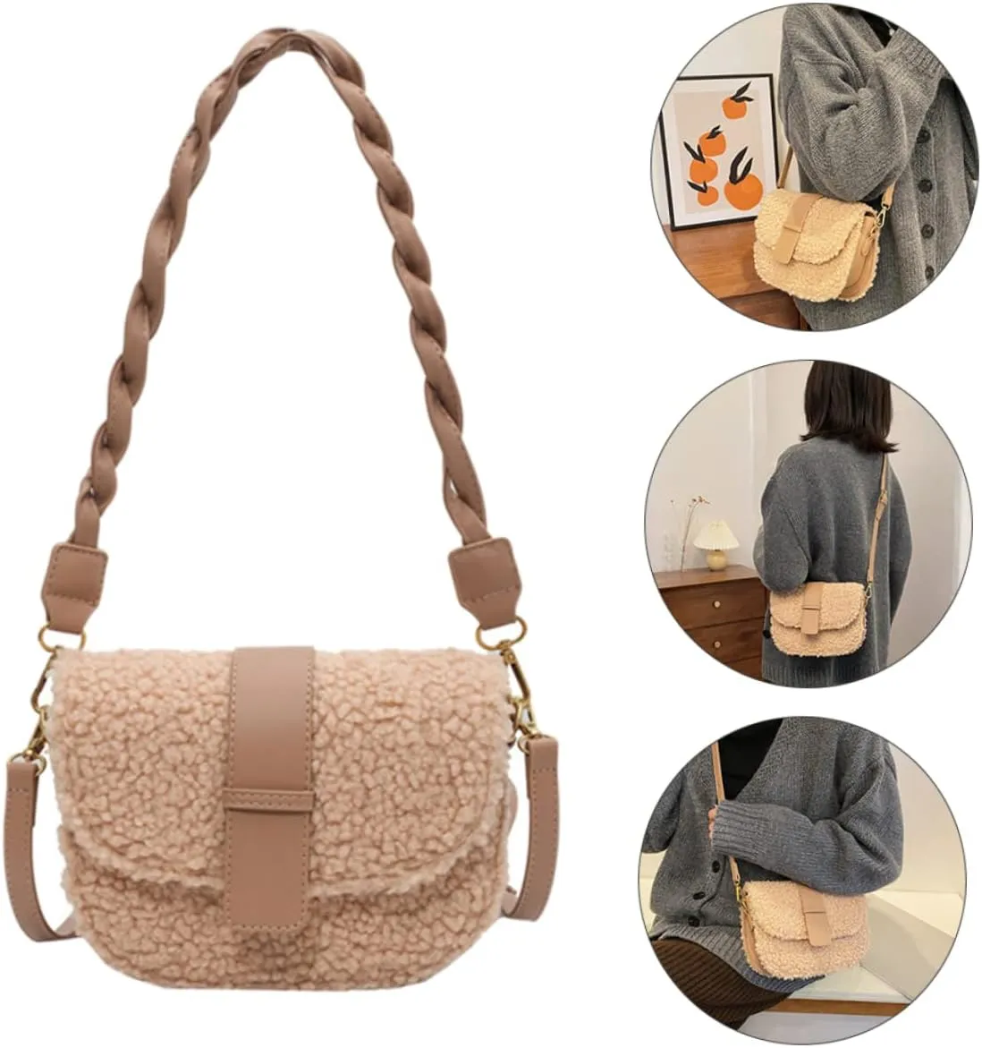 VALICLUD Ladies Bag Sherpa Crossbody Bags for Women White Shoulder Bag White Crossbody Bags for Women Woman Plush