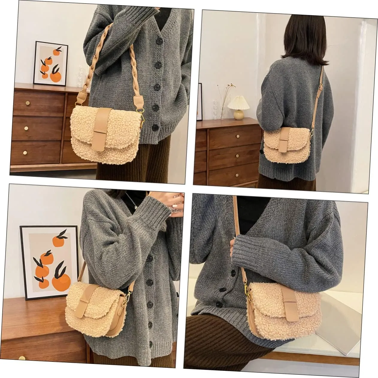 VALICLUD Ladies Bag Sherpa Crossbody Bags for Women White Shoulder Bag White Crossbody Bags for Women Woman Plush