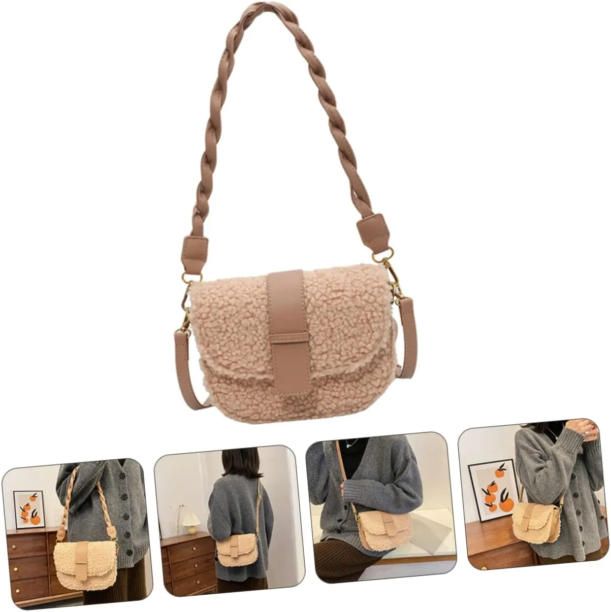 VALICLUD Ladies Bag Sherpa Crossbody Bags for Women White Shoulder Bag White Crossbody Bags for Women Woman Plush