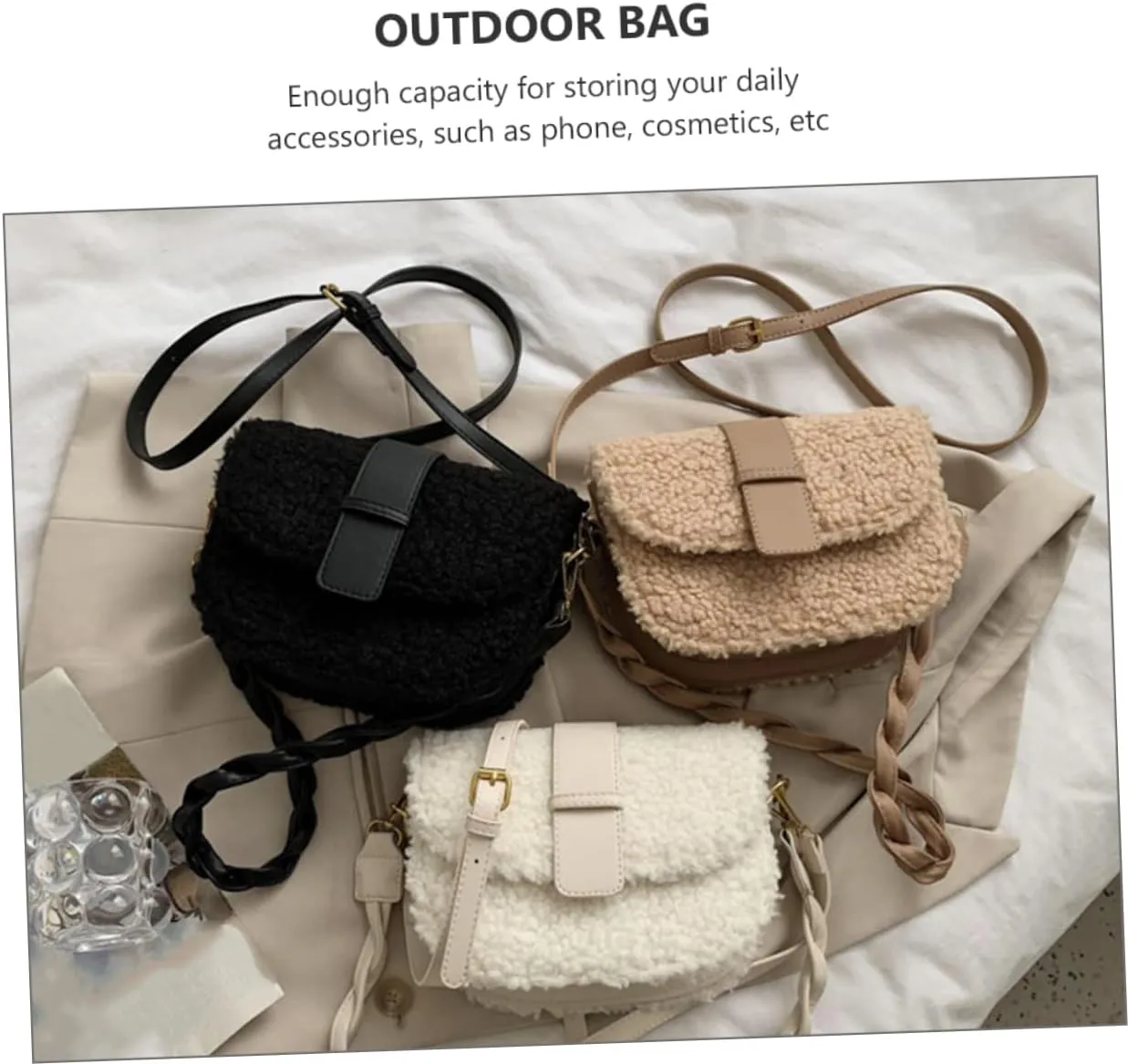 VALICLUD Ladies Bag Sherpa Crossbody Bags for Women White Shoulder Bag White Crossbody Bags for Women Woman Plush