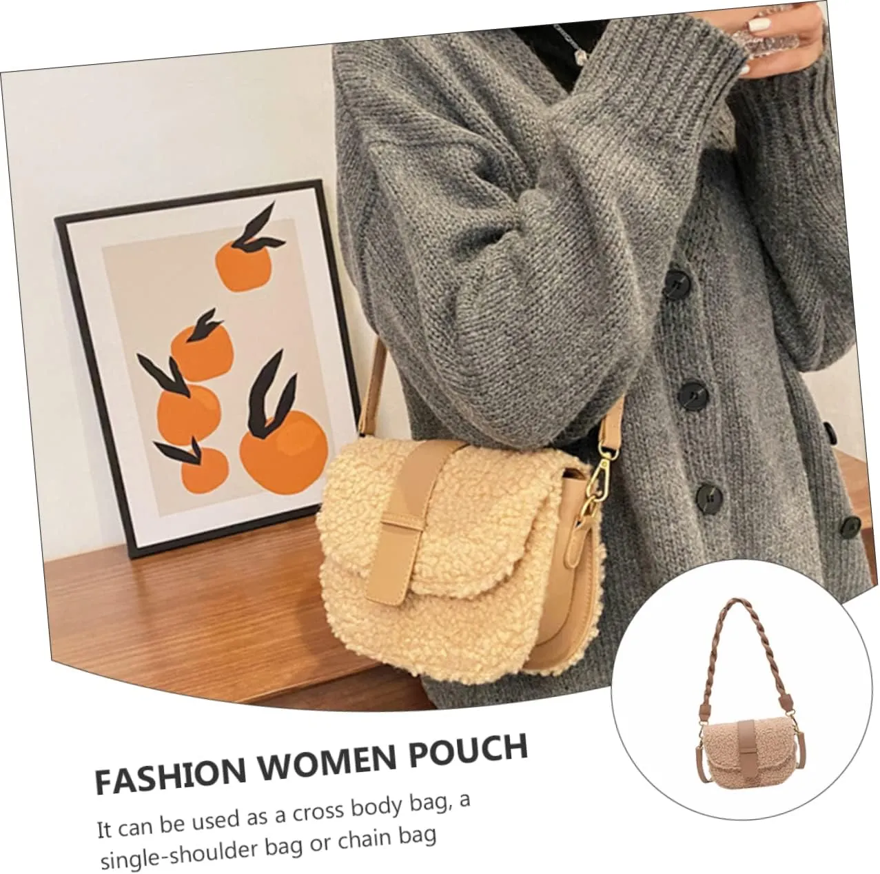 VALICLUD Ladies Bag Sherpa Crossbody Bags for Women White Shoulder Bag White Crossbody Bags for Women Woman Plush
