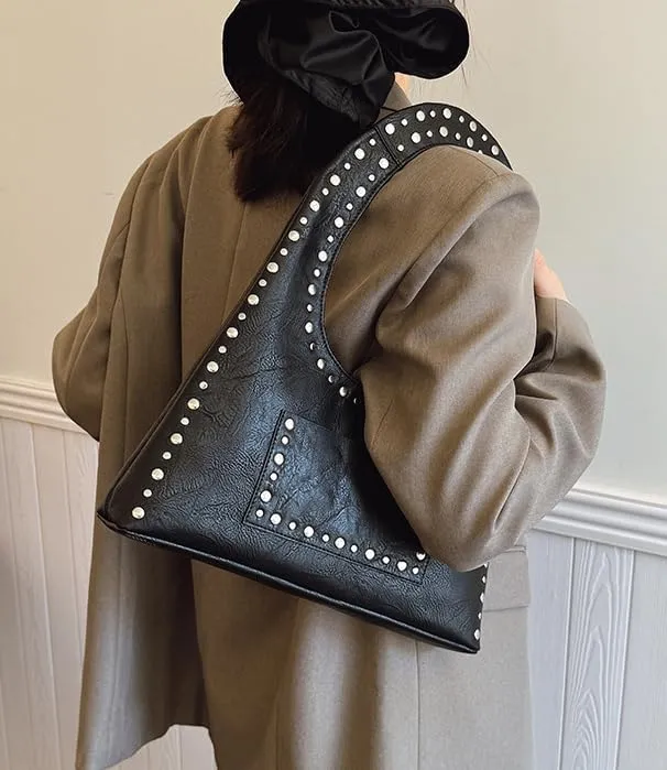 Vintage Riveted Shoulder Bag Vintage Tote Bag Studded Purses for Women Y2K Purse Stylish Hobo Bag Work Bag 2025