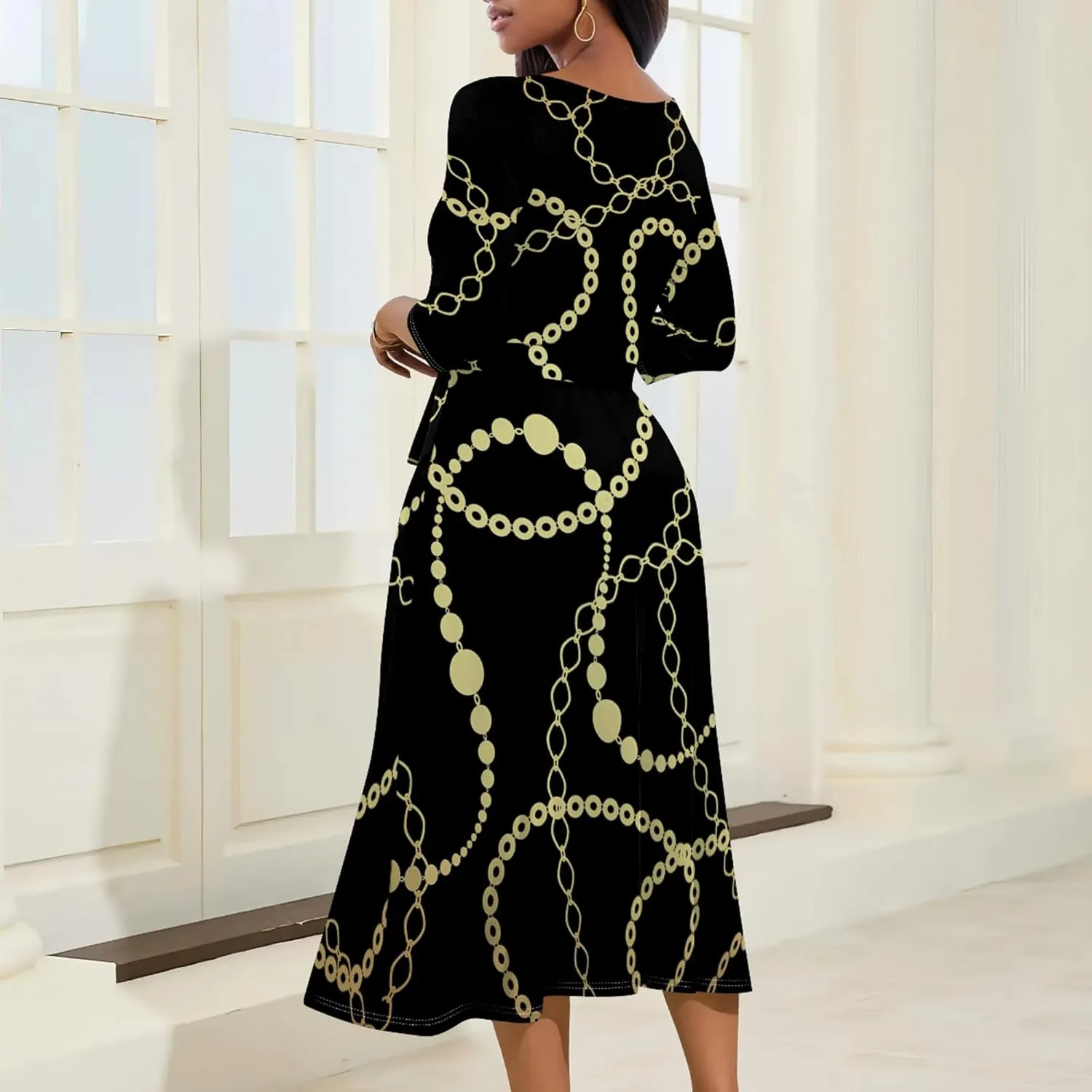Wedding Guest Dresses for Women Casual 3/4 Sleeve V Neck Wrap Belt Trendy with Pockets A-Line Elegant Cocktail Party Dress