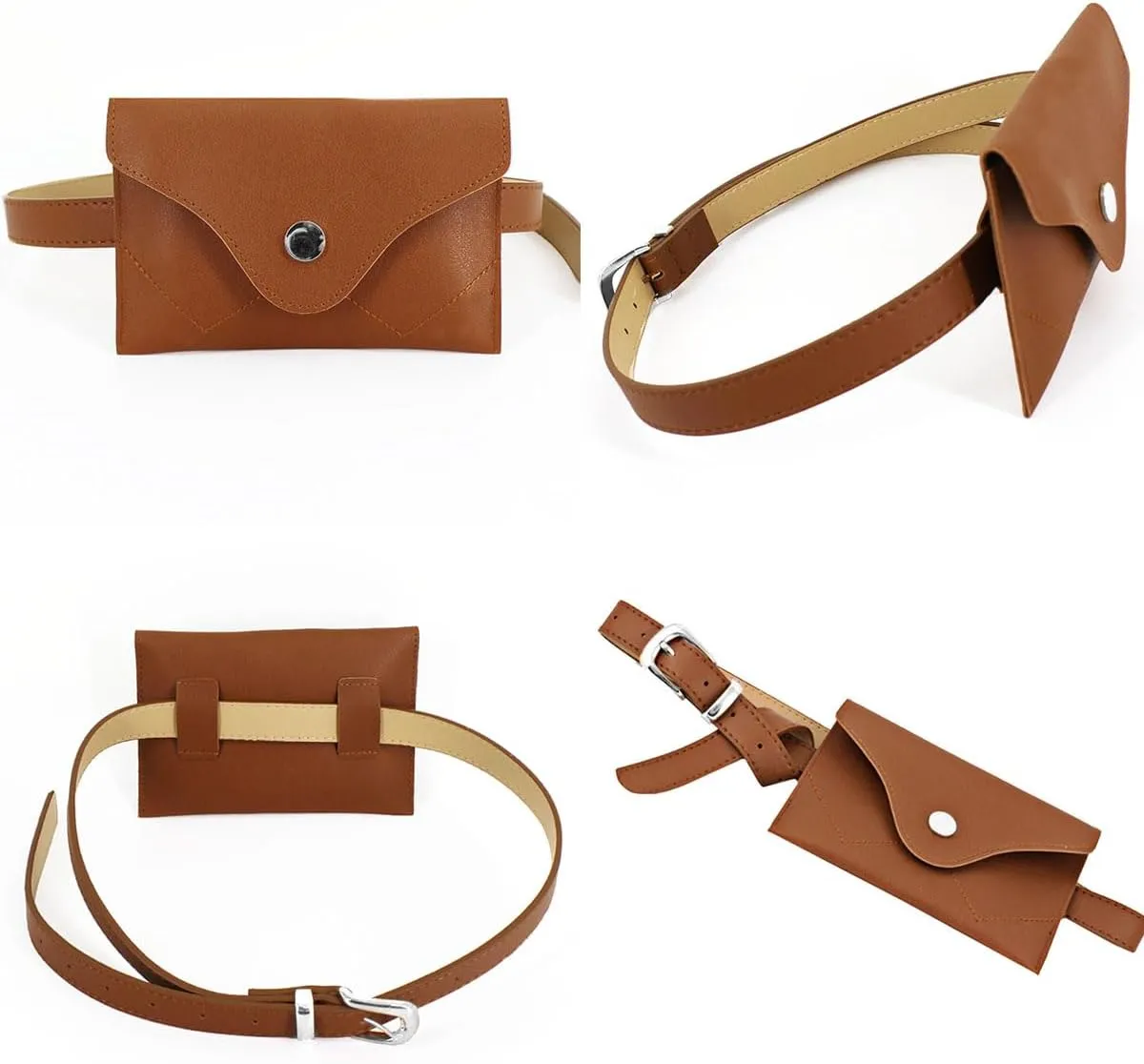 Women Faux Leather Fanny Pack Mini Envelope Waist Bag Fashion Removeable Belt Bag Travel Cell Phone Bag