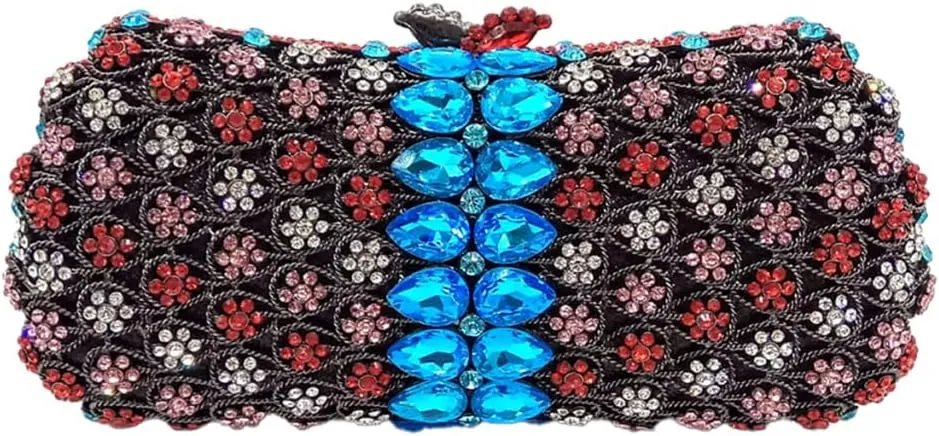 Women Formal Rhinestone Clutch Purse Chic Crystal Evening Bag Floral Handbag for Holiday Wedding Celebration