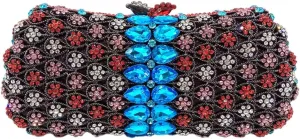 Women Formal Rhinestone Clutch Purse Chic Crystal Evening Bag Floral Handbag for Holiday Wedding Celebration