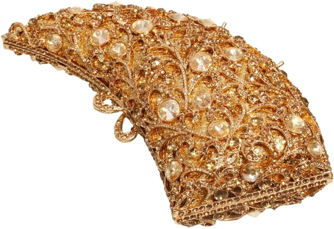 Women Novelty Crystal Evening Handbag Floral Rhinestone Clutch Bag Sparkly Wedding Purse for Prom Party