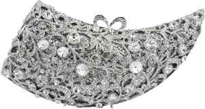 Women Novelty Crystal Evening Handbag Floral Rhinestone Clutch Bag Sparkly Wedding Purse for Prom Party