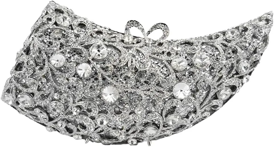 Women Novelty Crystal Evening Handbag Floral Rhinestone Clutch Bag Sparkly Wedding Purse for Prom Party
