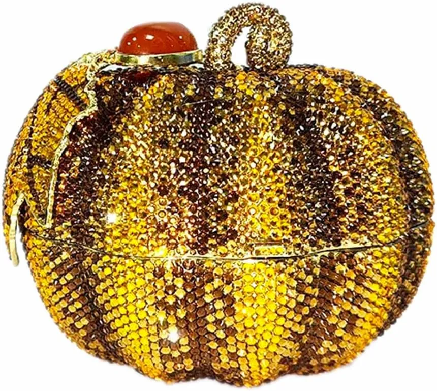 Women Novelty Pumpkin Shape Rhinestones Evening Bag Luxury Crystal Diamond Clutch Purses for Prom Cocktail Banquet