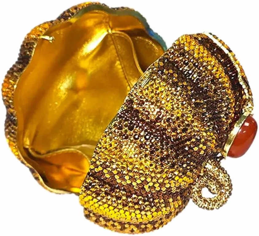 Women Novelty Pumpkin Shape Rhinestones Evening Bag Luxury Crystal Diamond Clutch Purses for Prom Cocktail Banquet