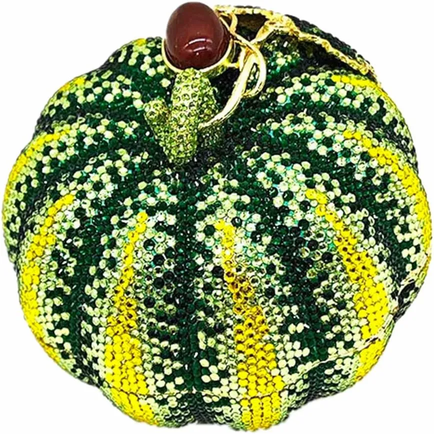 Women Novelty Pumpkin Shape Rhinestones Evening Bag Luxury Crystal Diamond Clutch Purses for Prom Cocktail Banquet