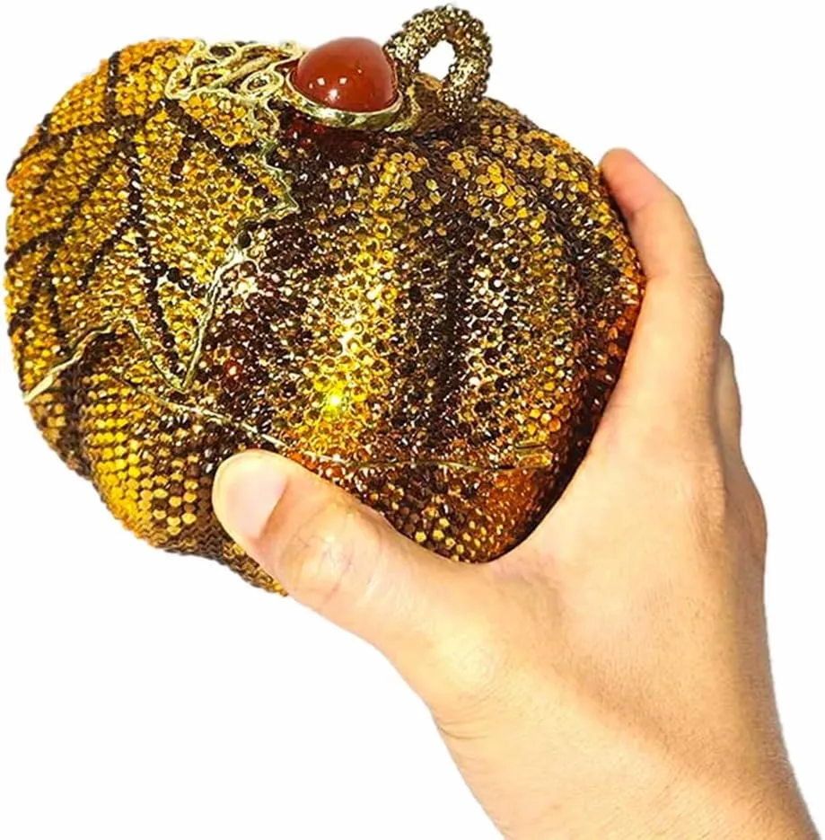 Women Novelty Pumpkin Shape Rhinestones Evening Bag Luxury Crystal Diamond Clutch Purses for Prom Cocktail Banquet
