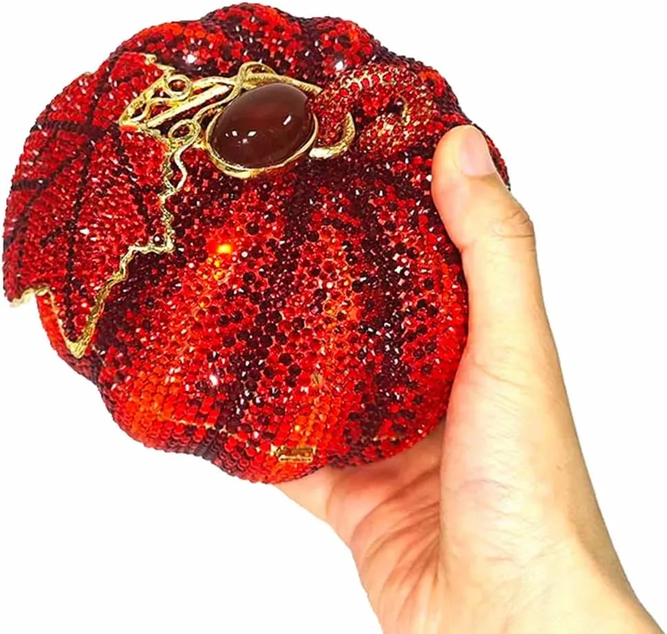 Women Novelty Pumpkin Shape Rhinestones Evening Bag Luxury Crystal Diamond Clutch Purses for Prom Cocktail Banquet