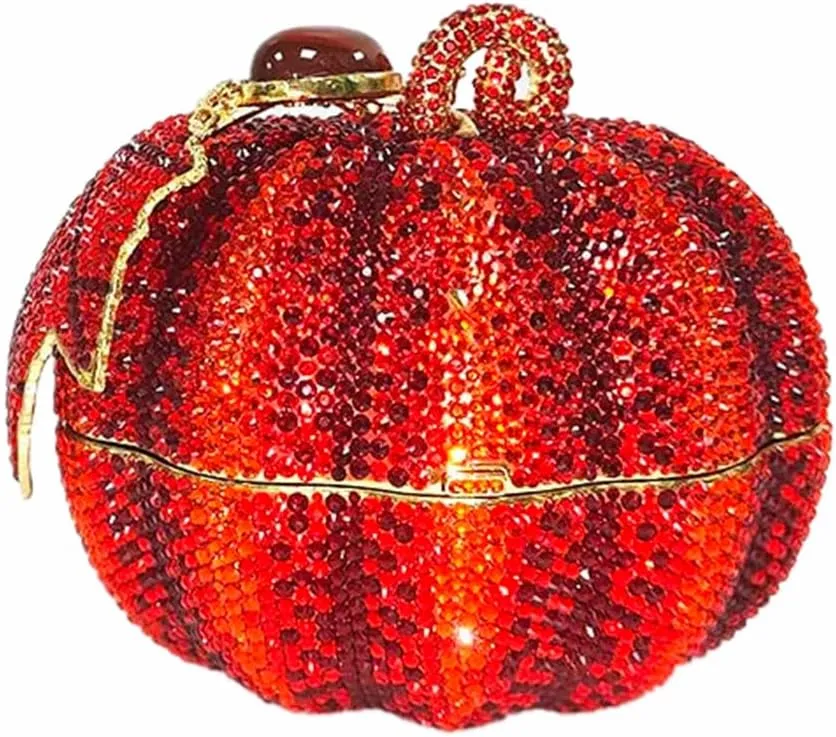 Women Novelty Pumpkin Shape Rhinestones Evening Bag Luxury Crystal Diamond Clutch Purses for Prom Cocktail Banquet