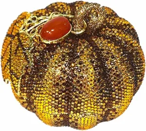 Women Novelty Pumpkin Shape Rhinestones Evening Bag Luxury Crystal Diamond Clutch Purses for Prom Cocktail Banquet