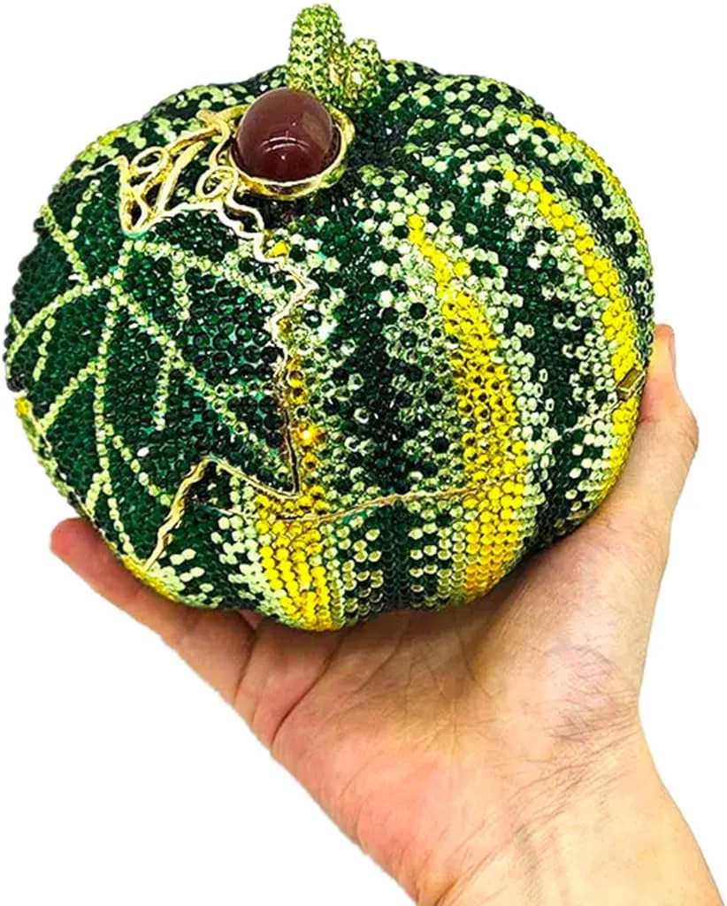 Women Novelty Pumpkin Shape Rhinestones Evening Bag Luxury Crystal Diamond Clutch Purses for Prom Cocktail Banquet