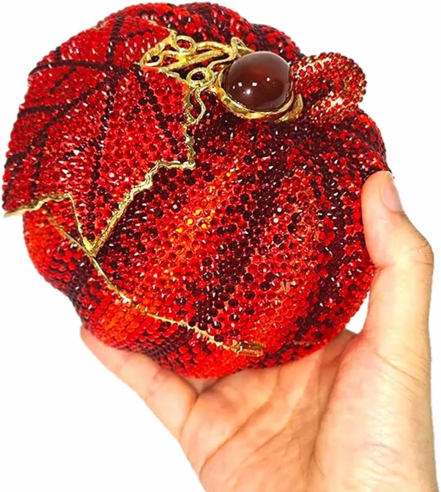 Women Novelty Pumpkin Shape Rhinestones Evening Bag Luxury Crystal Diamond Clutch Purses for Prom Cocktail Banquet