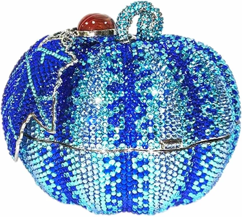 Women Novelty Pumpkin Shape Rhinestones Evening Bag Luxury Crystal Diamond Clutch Purses for Prom Cocktail Banquet