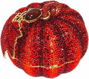 Women Novelty Pumpkin Shape Rhinestones Evening Bag Luxury Crystal Diamond Clutch Purses for Prom Cocktail Banquet