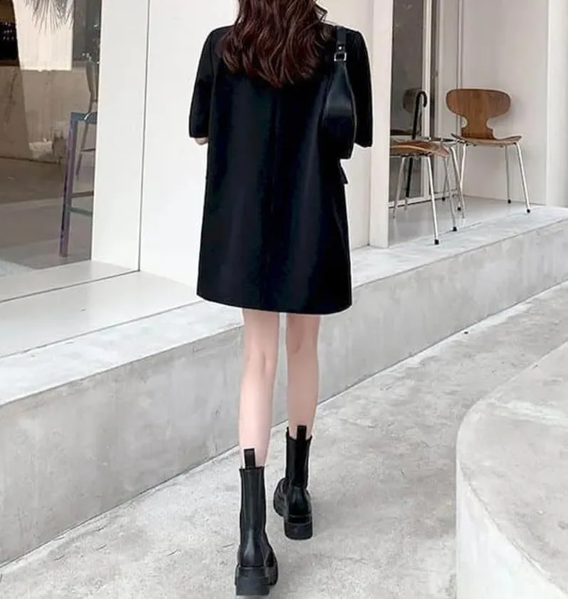 Women Oversized Mid-Length Short Sleeve Blazer Loose Thin Casual Design Suit Coat