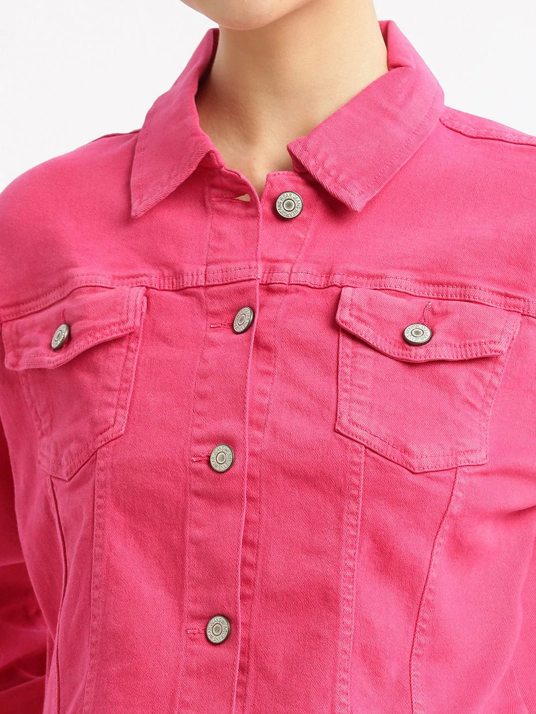 Women Pink Washed Windcheater Crop Denim Jacket