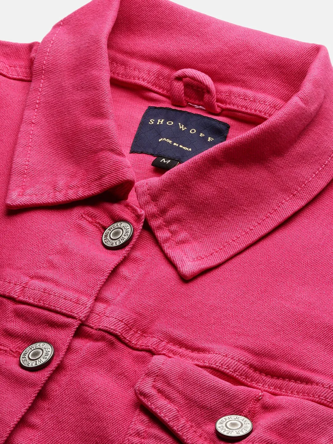 Women Pink Washed Windcheater Crop Denim Jacket