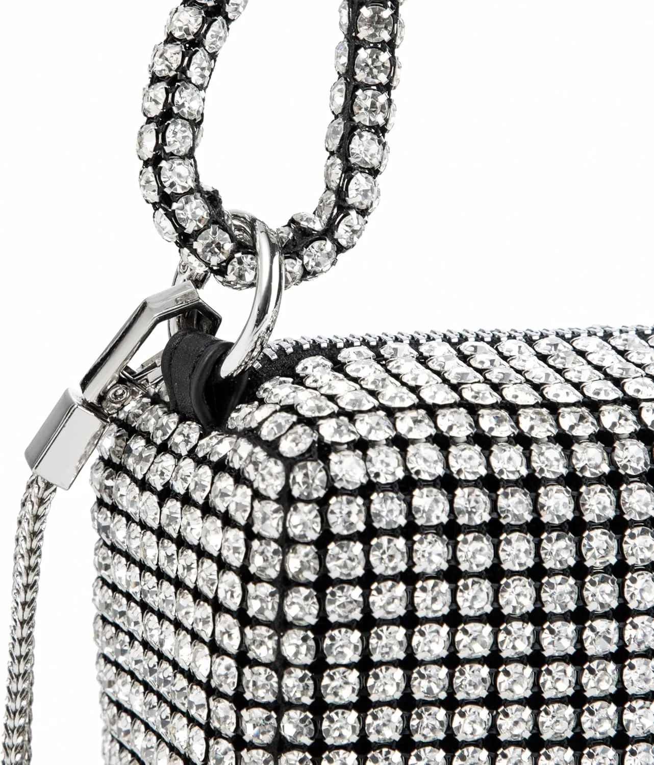 Women Rhinestone Box Bag Knot Handle Evening Clutch Handbag Diamond Purse with Detachable Strap for Wedding Party