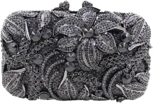 Women Rhinestones Flower Clutch Purse Stylish Crystal Evening Bag Elegant Handbag for Dance Gathering Dinner Evening