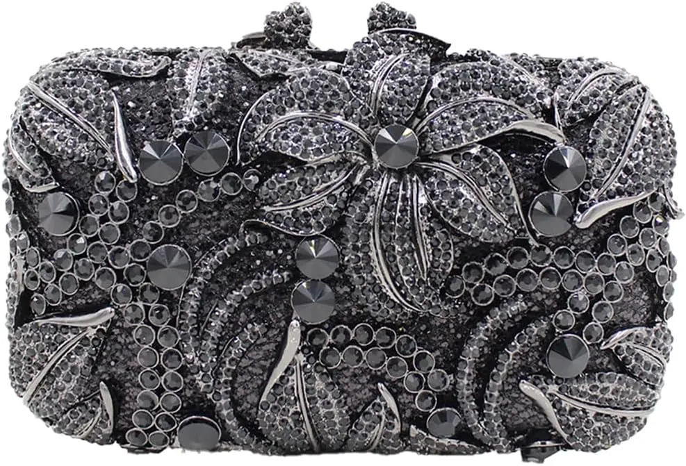 Women Rhinestones Flower Clutch Purse Stylish Crystal Evening Bag Elegant Handbag for Dance Gathering Dinner Evening