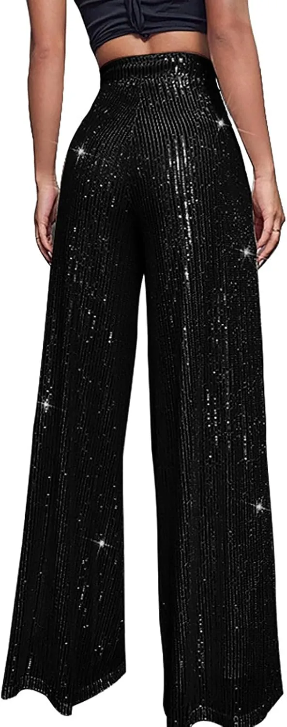 Women Sequin Flare Leggings Women's High Waisted Sequin Loose Drape Wide Leg Pants Fashion Pencil Pants with