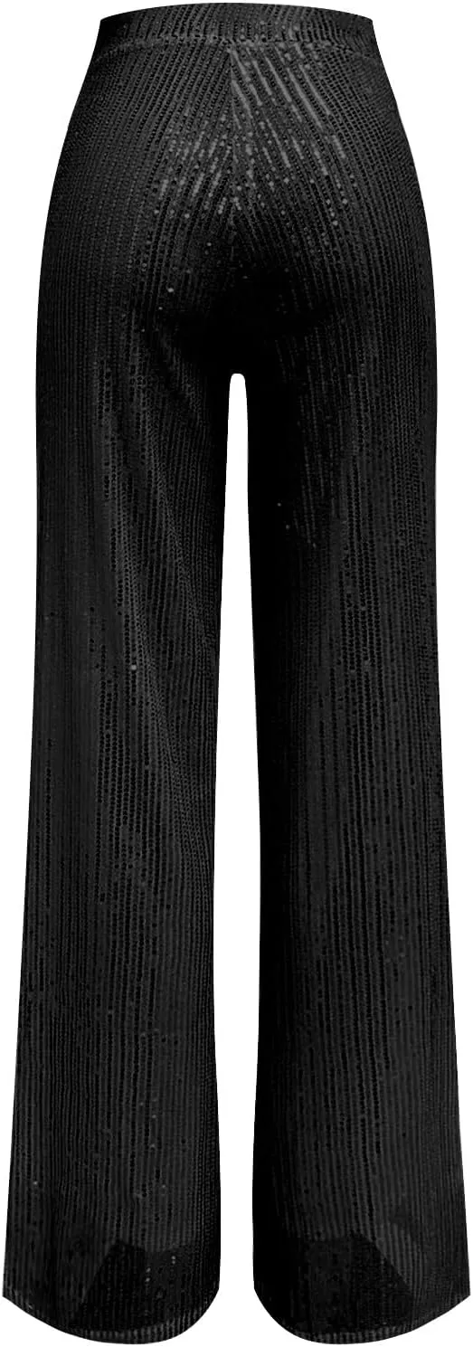Women Sequin Flare Leggings Women's High Waisted Sequin Loose Drape Wide Leg Pants Fashion Pencil Pants with