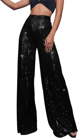 Women Sequin Flare Leggings Women's High Waisted Sequin Loose Drape Wide Leg Pants Fashion Pencil Pants with