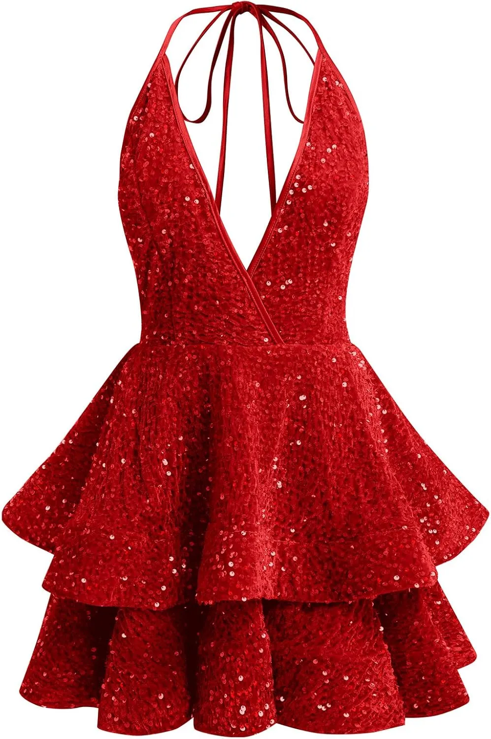 Women Sequin Short Prom Dresses for Teens Sparkly Spaghetti Strap Homecoming Dress Halter Tiered Glitter Cocktail Party Dress