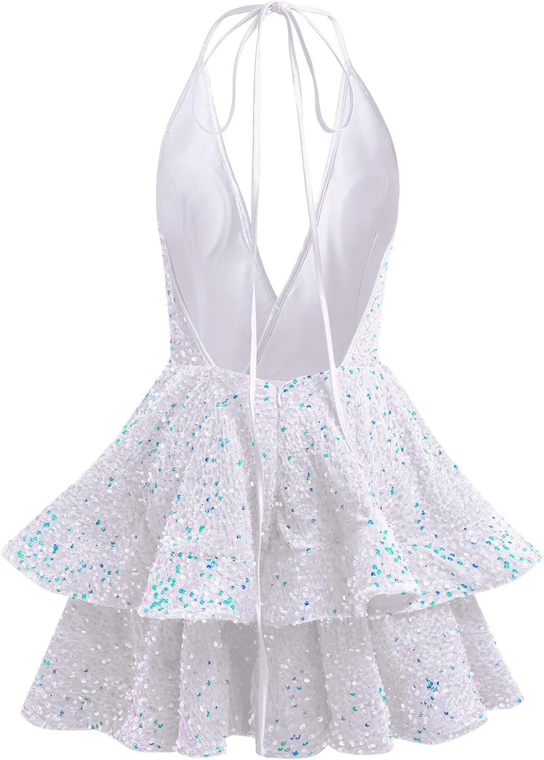Women Sequin Short Prom Dresses for Teens Sparkly Spaghetti Strap Homecoming Dress Halter Tiered Glitter Cocktail Party Dress