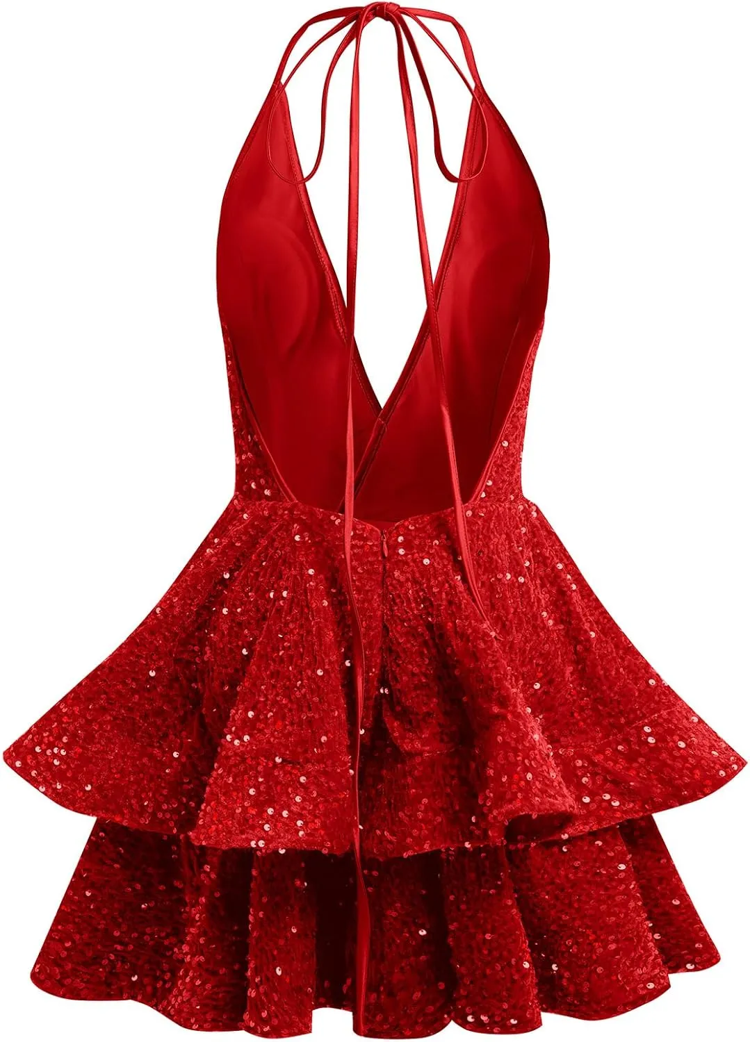 Women Sequin Short Prom Dresses for Teens Sparkly Spaghetti Strap Homecoming Dress Halter Tiered Glitter Cocktail Party Dress