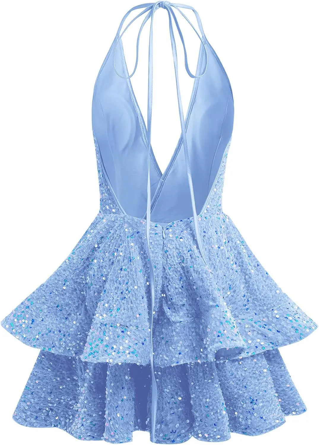 Women Sequin Short Prom Dresses for Teens Sparkly Spaghetti Strap Homecoming Dress Halter Tiered Glitter Cocktail Party Dress