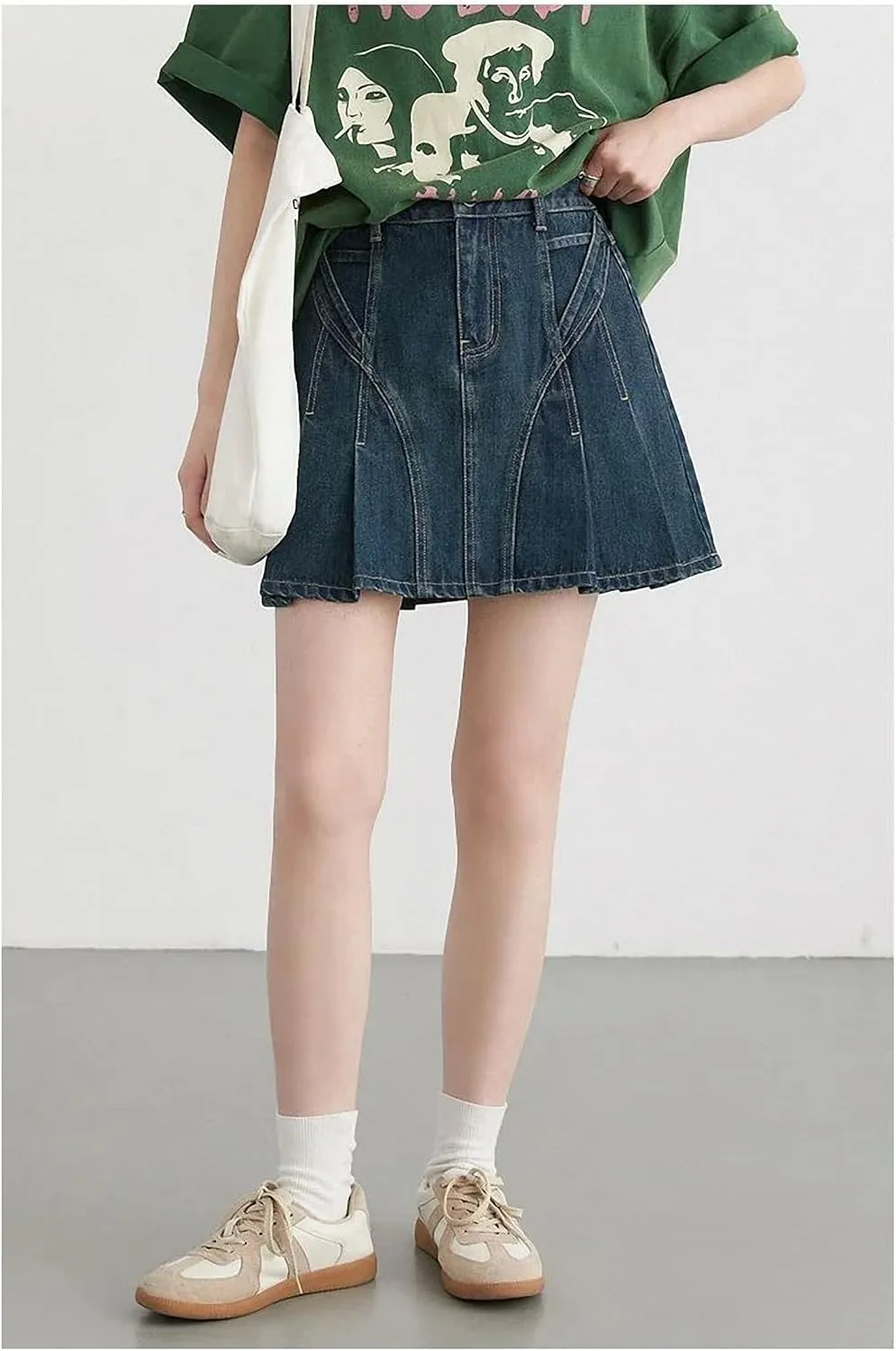 Women Skirts Retro Blue High Waisted A-Line Short Skirt for Denim Streetwear Summer