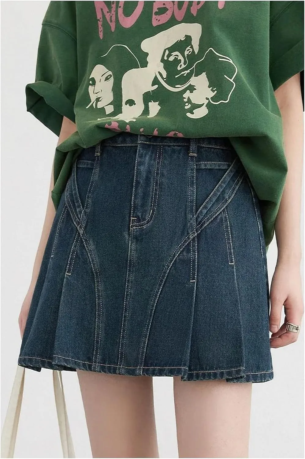 Women Skirts Retro Blue High Waisted A-Line Short Skirt for Denim Streetwear Summer