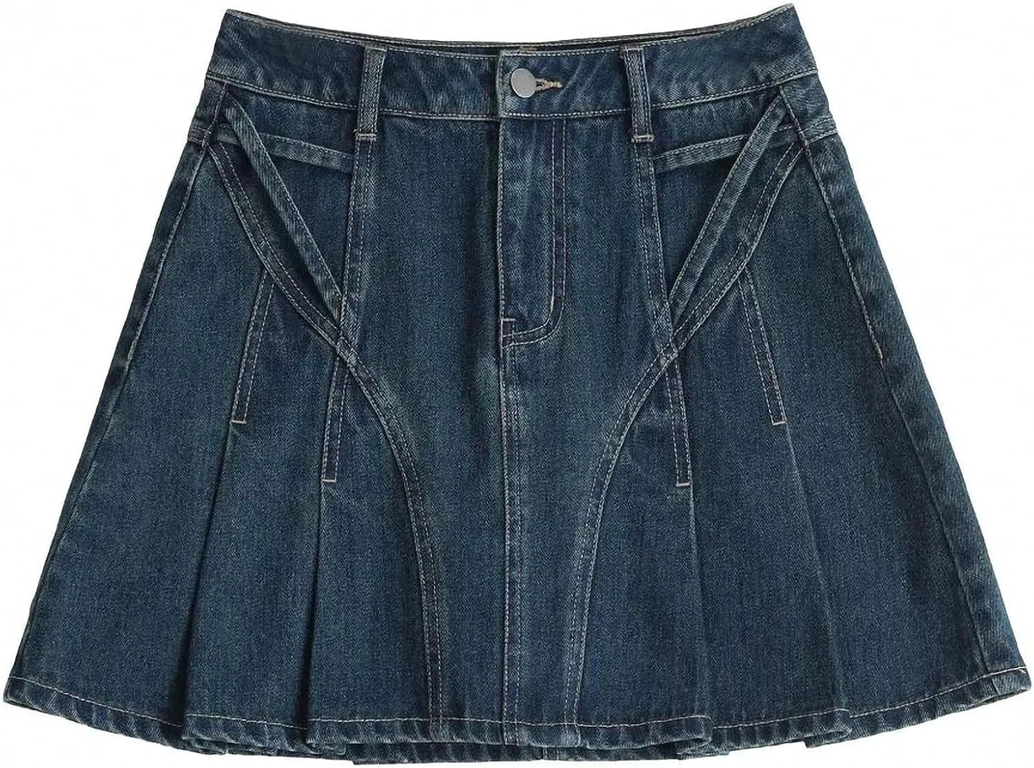 Women Skirts Retro Blue High Waisted A-Line Short Skirt for Denim Streetwear Summer