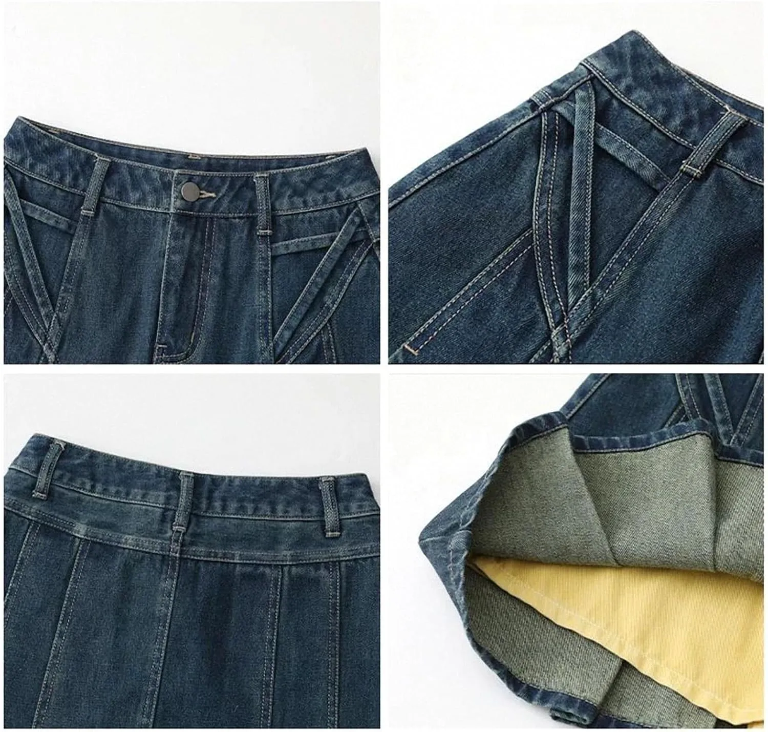 Women Skirts Retro Blue High Waisted A-Line Short Skirt for Denim Streetwear Summer