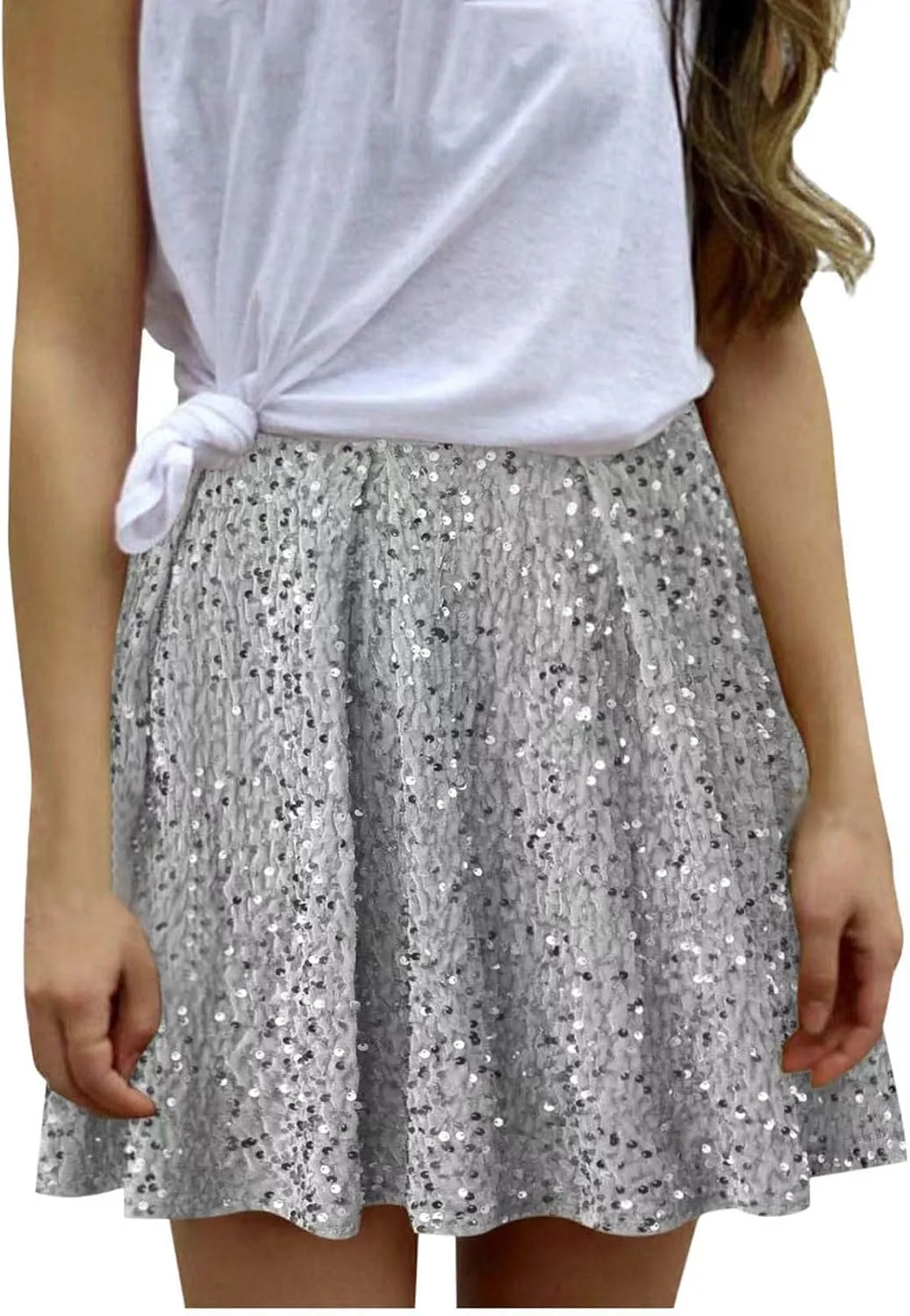 Women Sparkly Sequin Skirt High Waist Glitter Party Club Velvet Skirts Fuzzy Night Out Clubwear Stretch Rave Clothes