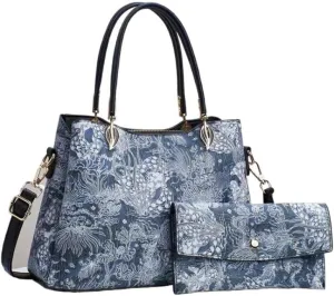 Women Stylish Print Tote Bag Large Capacity Wallets Cross-Body Shoulder Bag with Pocket Handbag Lady Casual Daypack