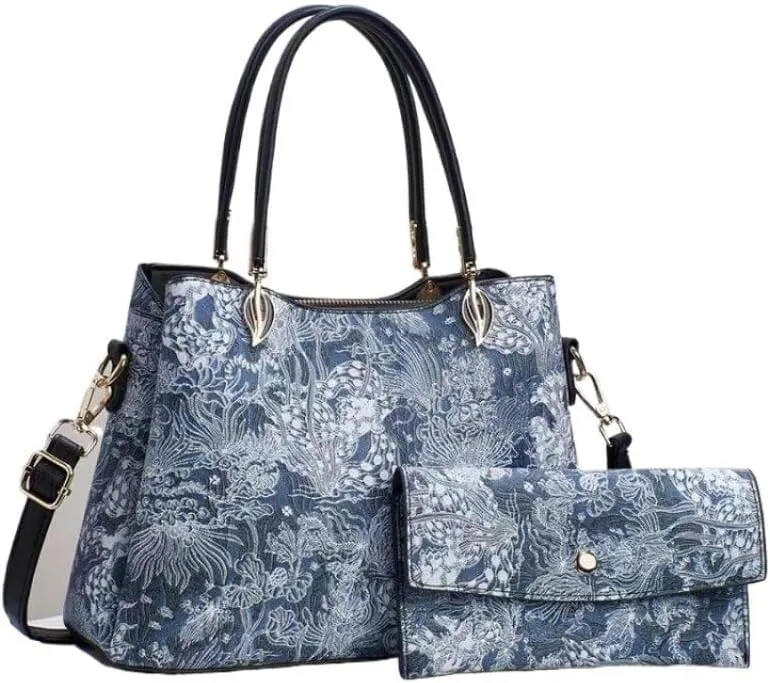 Women Stylish Print Tote Bag Large Capacity Wallets Cross-Body Shoulder Bag with Pocket Handbag Lady Casual Daypack