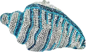 Women Summer Fish Conch Rhinestone Bag Dinner Handbag Sparkly Beach Shell Crystal Evening Clutch for Prom Party