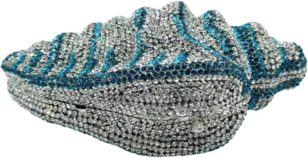 Women Summer Fish Conch Rhinestone Bag Dinner Handbag Sparkly Beach Shell Crystal Evening Clutch for Prom Party
